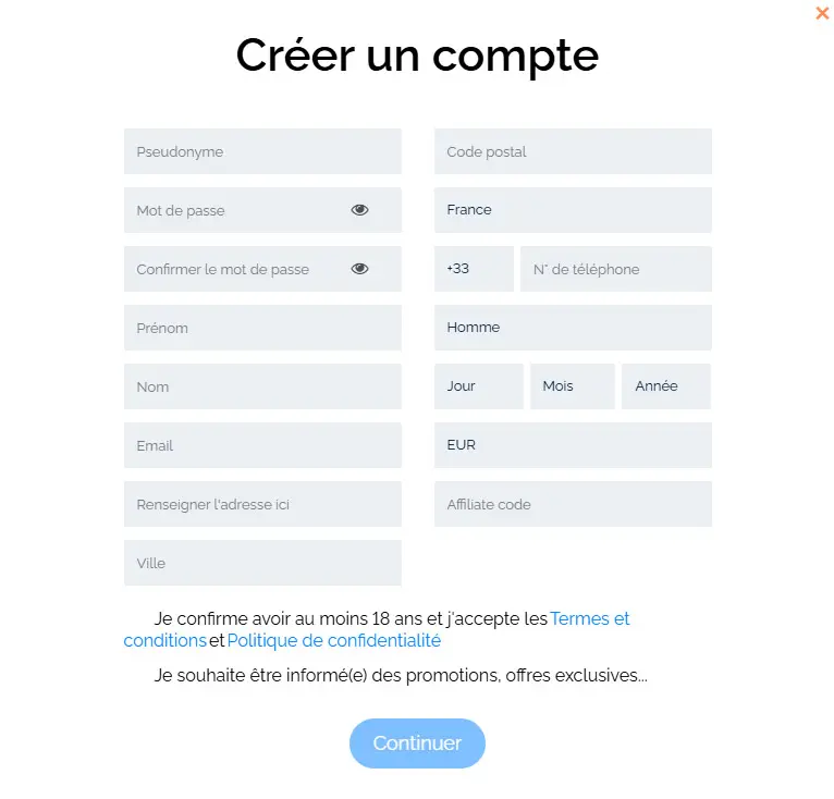 Proceso de registro DITOBET CASINO